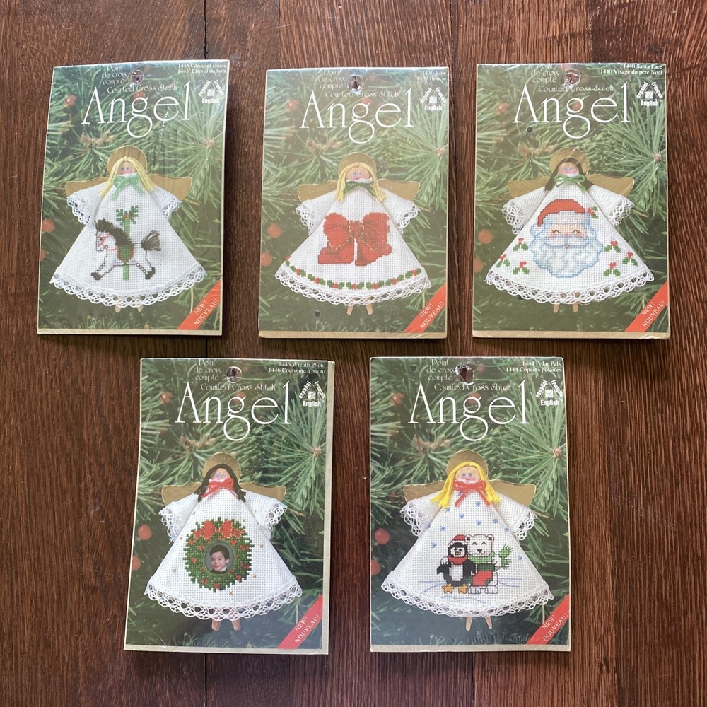 Angel Christmas Ornament Kit Clothespin Cross Stitch Lot Of 5 Vintage‎